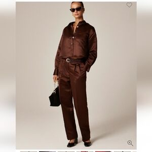 J Crew Tall wide-leg pleated pant in duchesse satin CQ048 Size 4 Tall NWT Brown